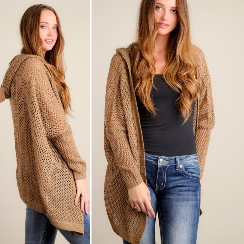 MOCHA knit hooded sweater Open Cardigan